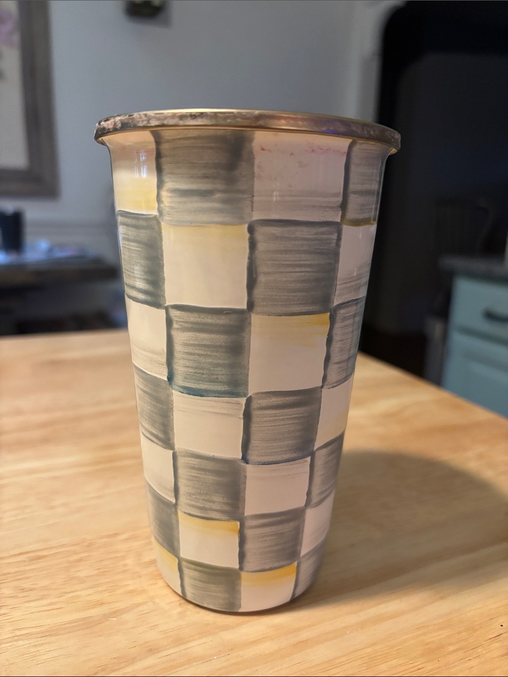 MacKenzie-Childs Gray, White & Cream Ceramic Tumbler